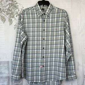 Eddie Bauer Mens White Plaid Long SLV Button Up Casual Cotton Shirt Sz. Large L